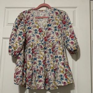 GAP Maternity Bohemian Cottagecore Coastal Cowgirl Floral Puff Sleeve Top Size S